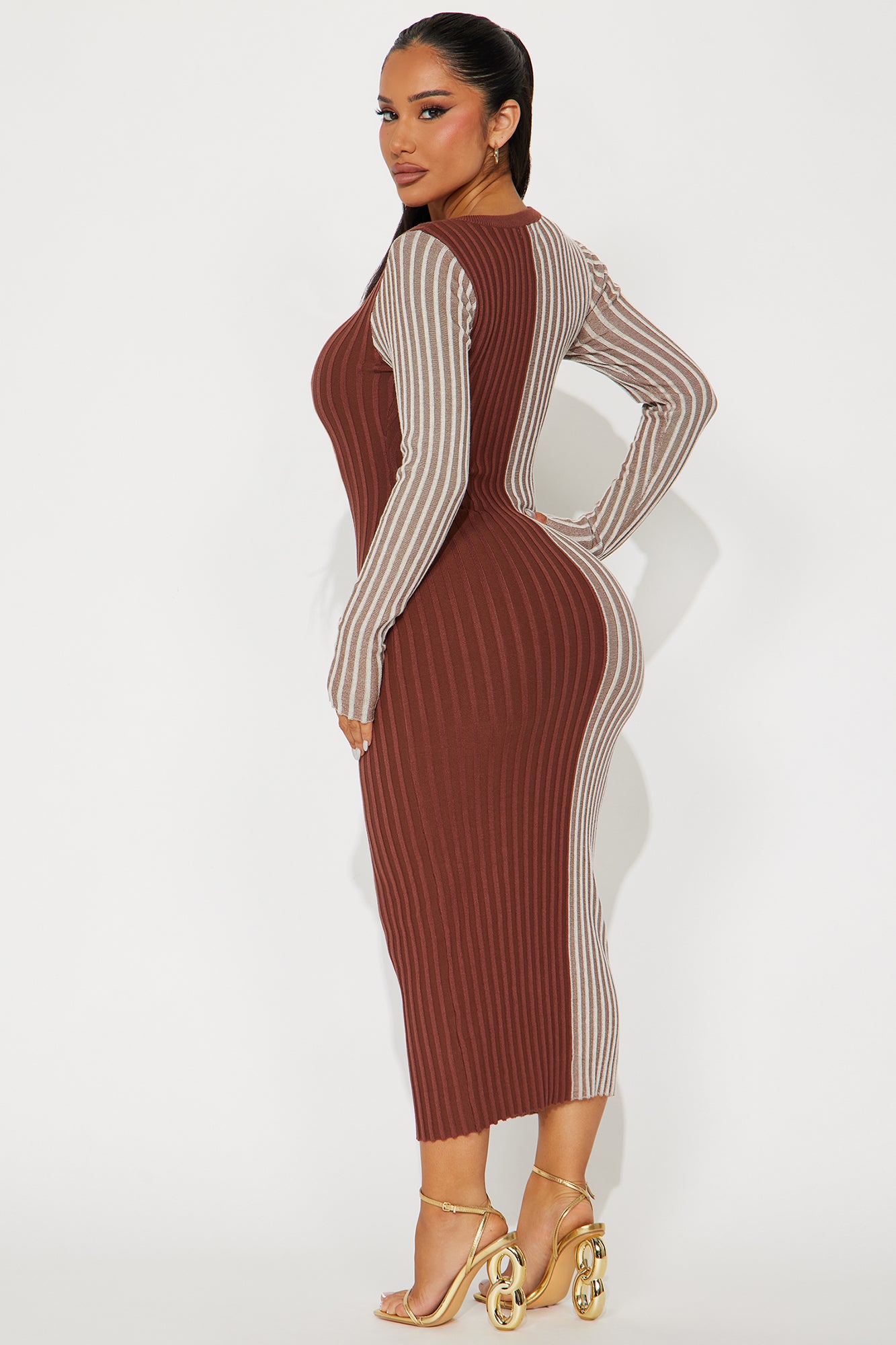 Chai Latte Sweater Midi Dress - Brown Combo - Image 4