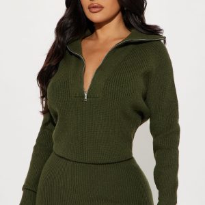 Ashley Sweater Mini Dress - Olive
