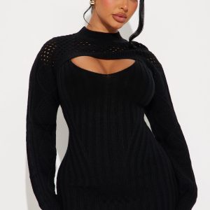 Oliviana Sweater Mini Dress - Black