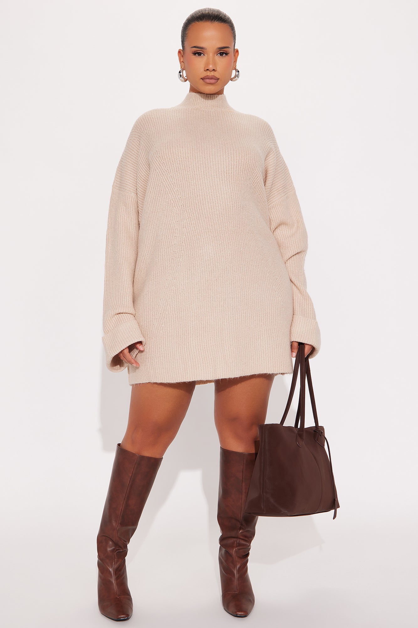 Crush Fever Sweater Mini Dress - Oatmeal - Image 4