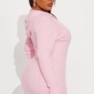 Leslie Cable Knit Sweater Mini Dress - Pink