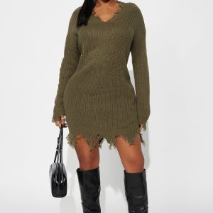 Tall Sarabeth Sweater Mini Dress - Olive