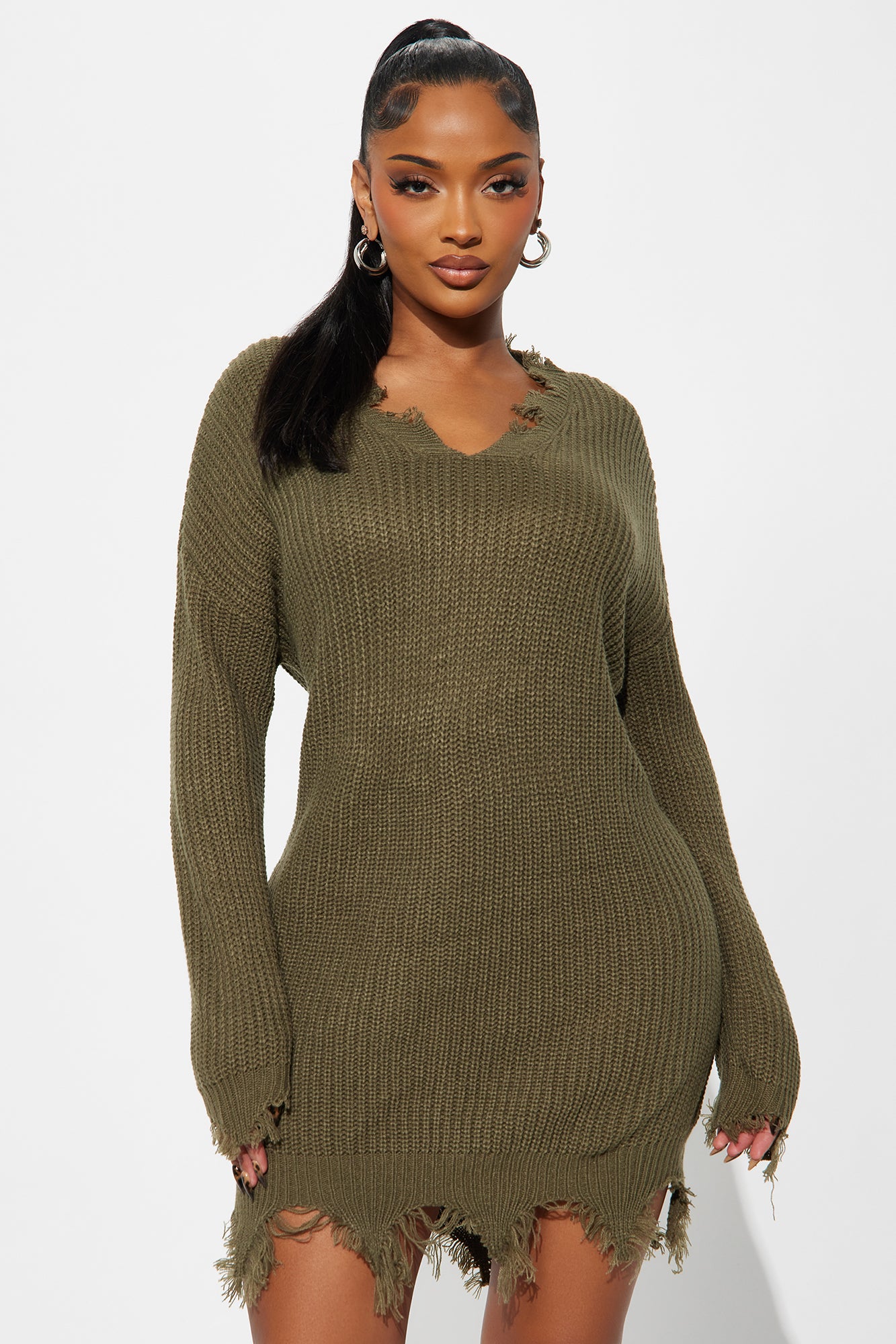 Tall Sarabeth Sweater Mini Dress - Olive - Image 6