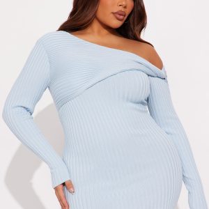 Roland Ribbed Sweater Maxi Dress - Light Blue