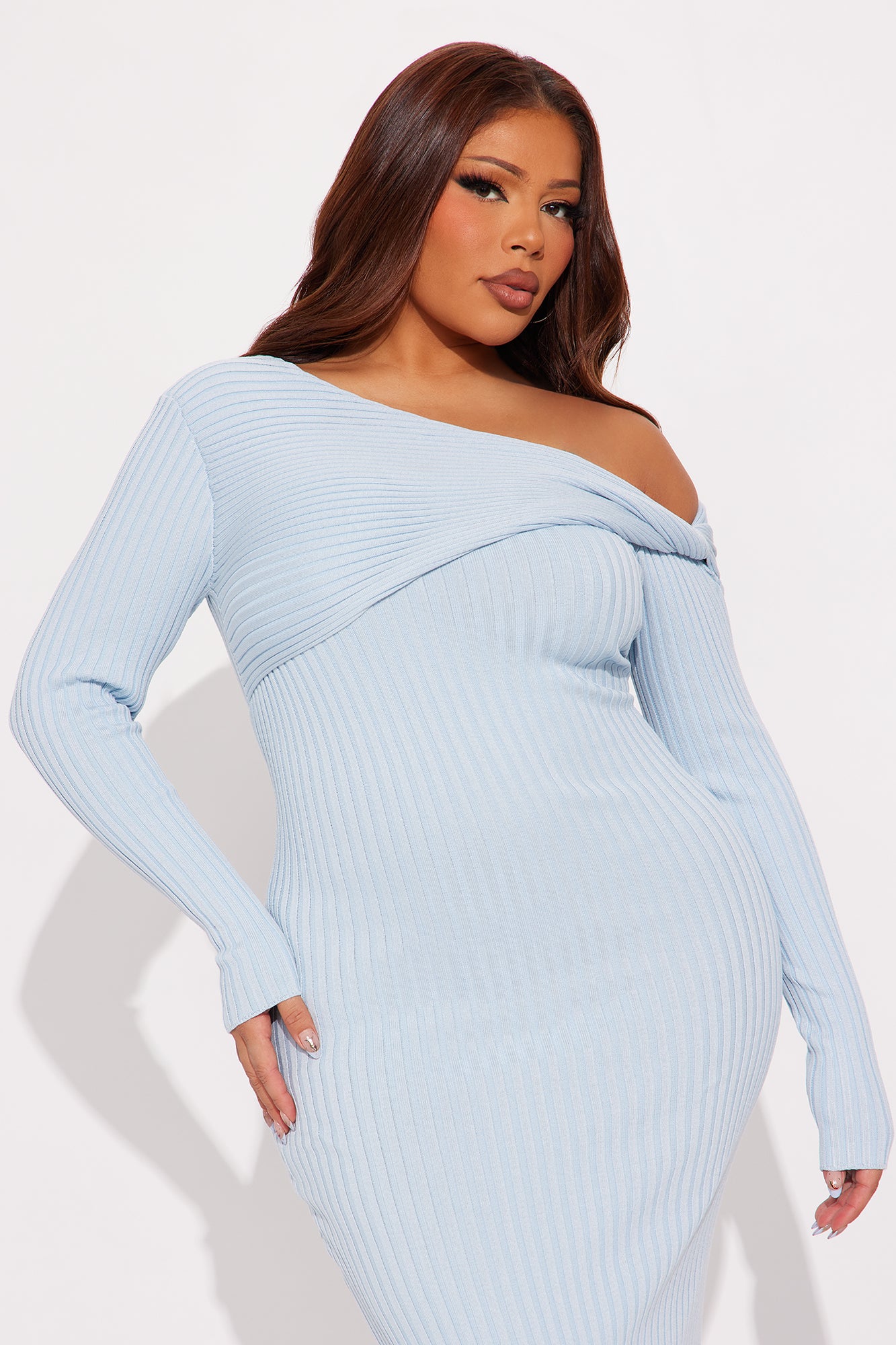 Roland Ribbed Sweater Maxi Dress - Light Blue