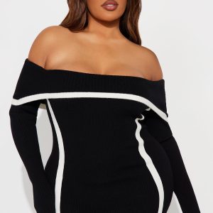 Monique Off Shoulder Sweater Maxi Dress - Black/White
