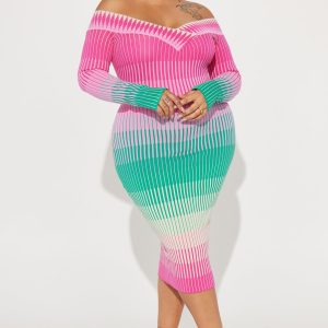 Ayla Sweater Midi Dress - Pink/combo