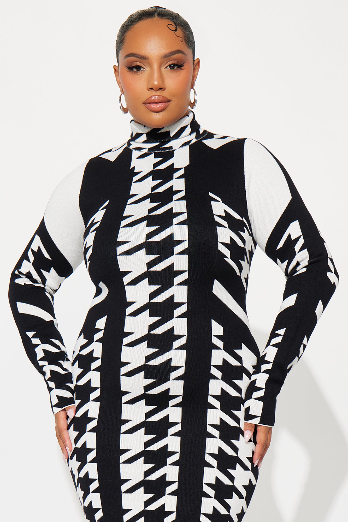 Houndstooth Sweater Maxi Dress - Black/White - Image 3