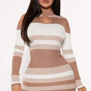 Love You More Sweater Mini Dress - Taupe/combo