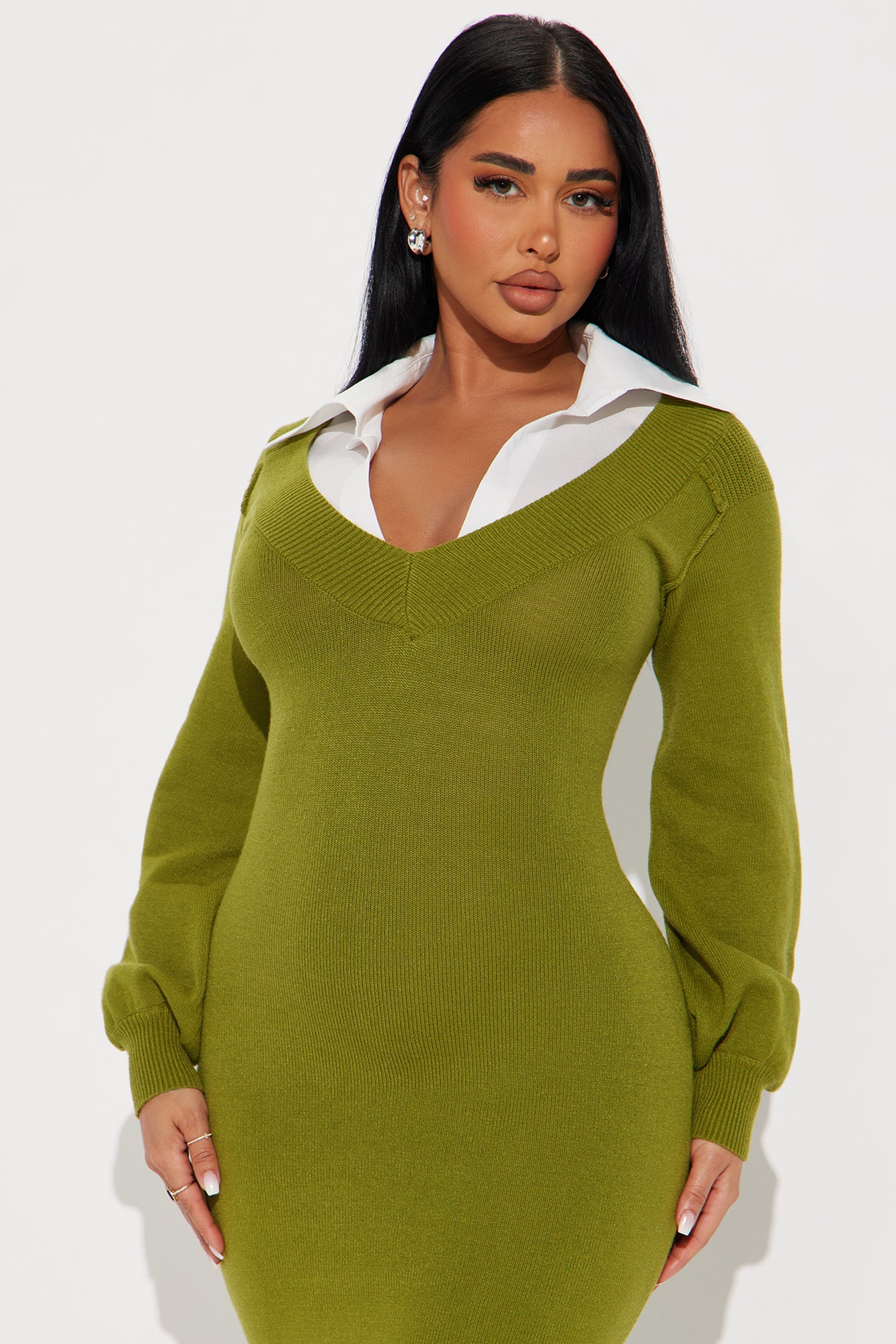 Bailey Collared Sweater Maxi Dress - Chartreuse - Image 5