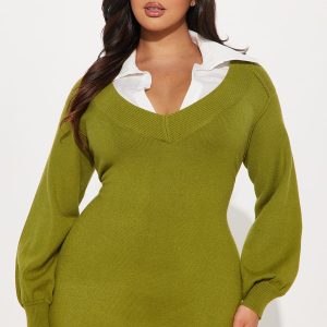 Bailey Collared Sweater Maxi Dress - Chartreuse
