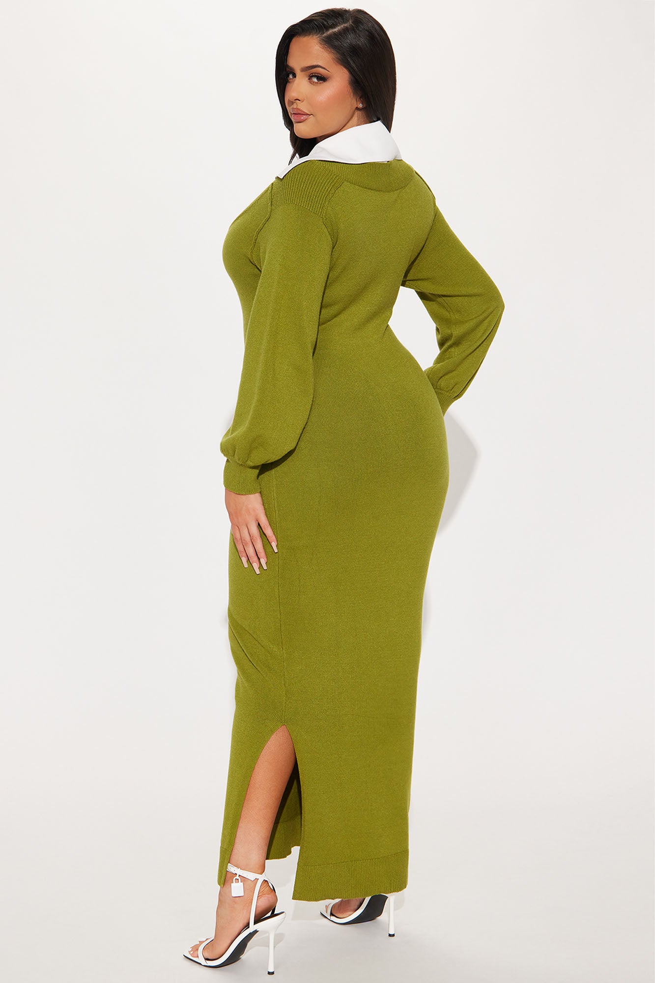 Bailey Collared Sweater Maxi Dress - Chartreuse - Image 6