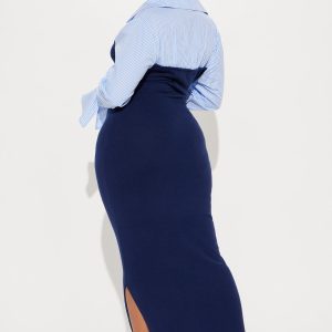Maya Stripe Sweater Maxi Dress - Navy/combo