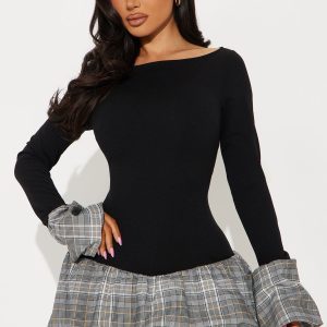 Too Saucy Sweater Midi Dress - Black/Red